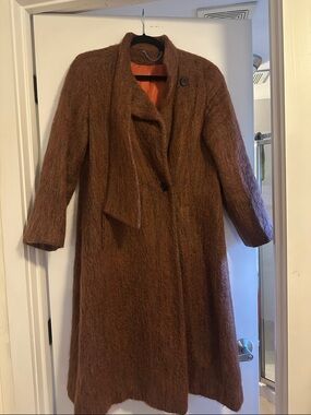 Women's VINTAGE Brown Long Trench Coat with Scarf Detail